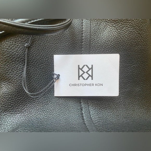 Kristopher Kon Black Leather Drawstring Bucket Bag - Picture 8 of 10